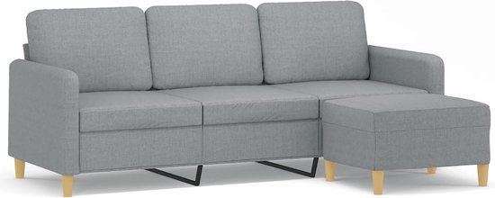vidaXL Driezitsbank met voetenbank 180 cm stof lichtgrijs
