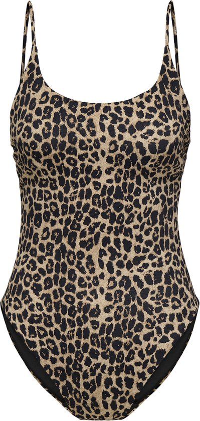 ONLY - ONLJULIETTA PADDED SWIMSUIT SWM ACC - Meisjes - Badpakken - Panterprint - Mouwloos - Ronde hals - Beige/Zwart - Maat M