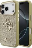 Guess PU Fixed Glitter 4G Metal Frame Backcover - Geschikt voor iPhone 17 Pro - Goud