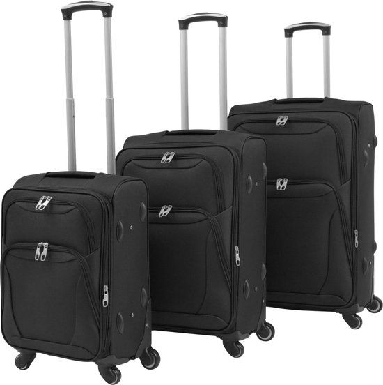 vidaXL Trolleyset - zwart - 3-delig - Textiel - 11.8 kg