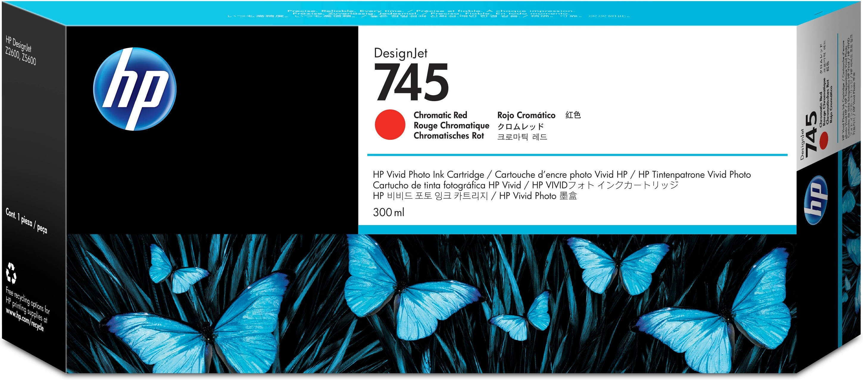 HP 745 chromatisch rode DesignJet inktcartridge, 300 ml single pack