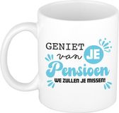 Bellatio Decorations Cadeau mok voor collega - afscheid/pensioen - blauw/wit - keramiek - 300 ml
