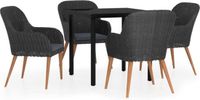 vidaXL 5-delige Tuinset met kussens zwart