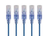 Monoprice - SlimRun Cat6A Ethernet-patchkabel - Snagless RJ45 UTP Pure Kale Koperdraad 10G 30AWG 2ft Blauw 5-Pack