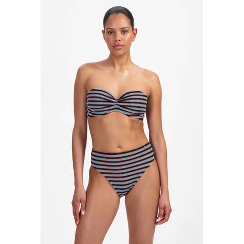 Beachlife voorgevormde strapless bandeau bikinitop met textuur blauw/bruin