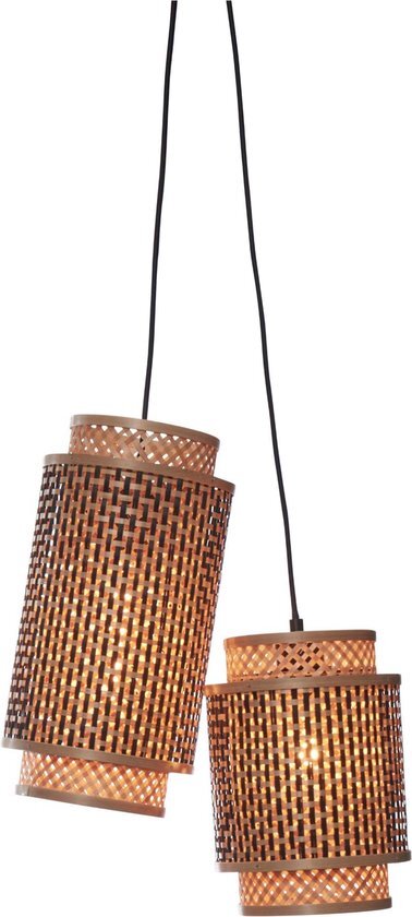 Good&Mojo Hanglamp Bhutan - Bamboe/Zwart - 2L - - Hanglampen Eetkamer, Slaapkamer, Woonkamer