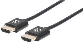 MANHATTAN HDMI Cable with Ethernet, 4K, Male to Male, 0.5m, Premium, Ultra Thin, 4K@60Hz, HEC, ARC, 3D, Shielded, Black, Blister