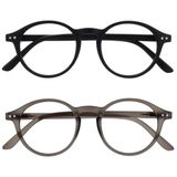 OPULIZE REY Leesbril - 2-Pack - Retro Rond Montuur - Matzwart, Grijs - Heren Dames - Veerscharnieren - RR56-17 - +2.00