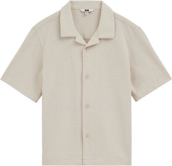 WE Fashion Jongens fijngebreid overhemd met embroidery - Beige - Maat 110/116