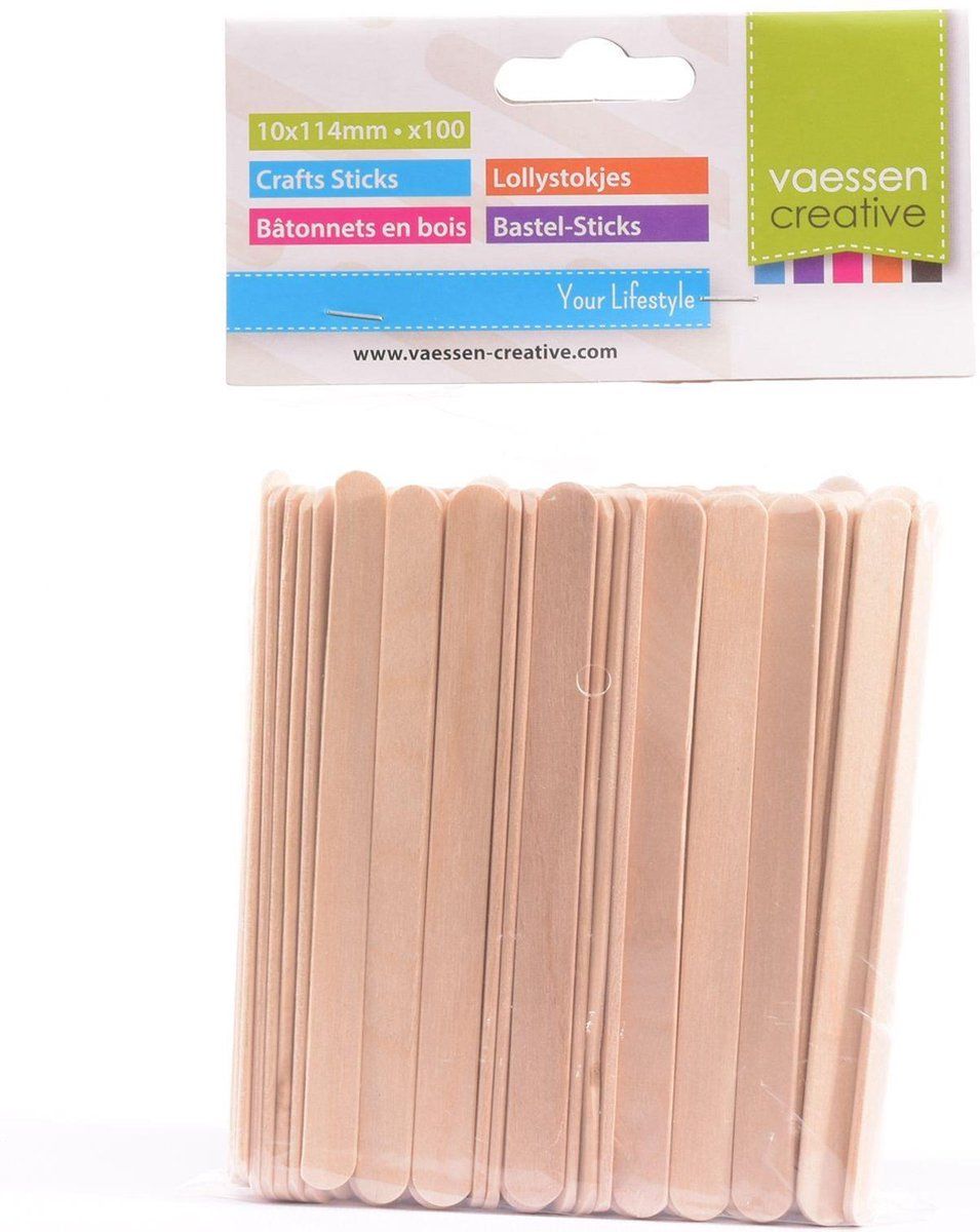 Vaessen Creative Houten IJslolly Stokjes - 100 Stuks - 11,4 cm - Knutselhoutjes