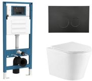 QeramiQ Dely Toiletset - Inbouwreservoir - Slim Zitting - Mat Zwart Bedieningsplaat - Glans Wit