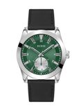 GUESS Herenhorloge horloge Greyson leer, zilver, 44 mm, ophanglus