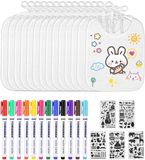 TIDEVAN 14 stuks witte slabbetjes om te beschilderen Baby slabbetjes van katoen met 12 gekleurde textielstiften en 5 schildersjablonen Babyshower spelletjes voor babyshowerfeestjes Jongen Meisje