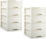 PLASTICFORTE Ladeblokje/bureau organizer - 4 lades - 2x - creme wit - L24 x W18 x H34 cm