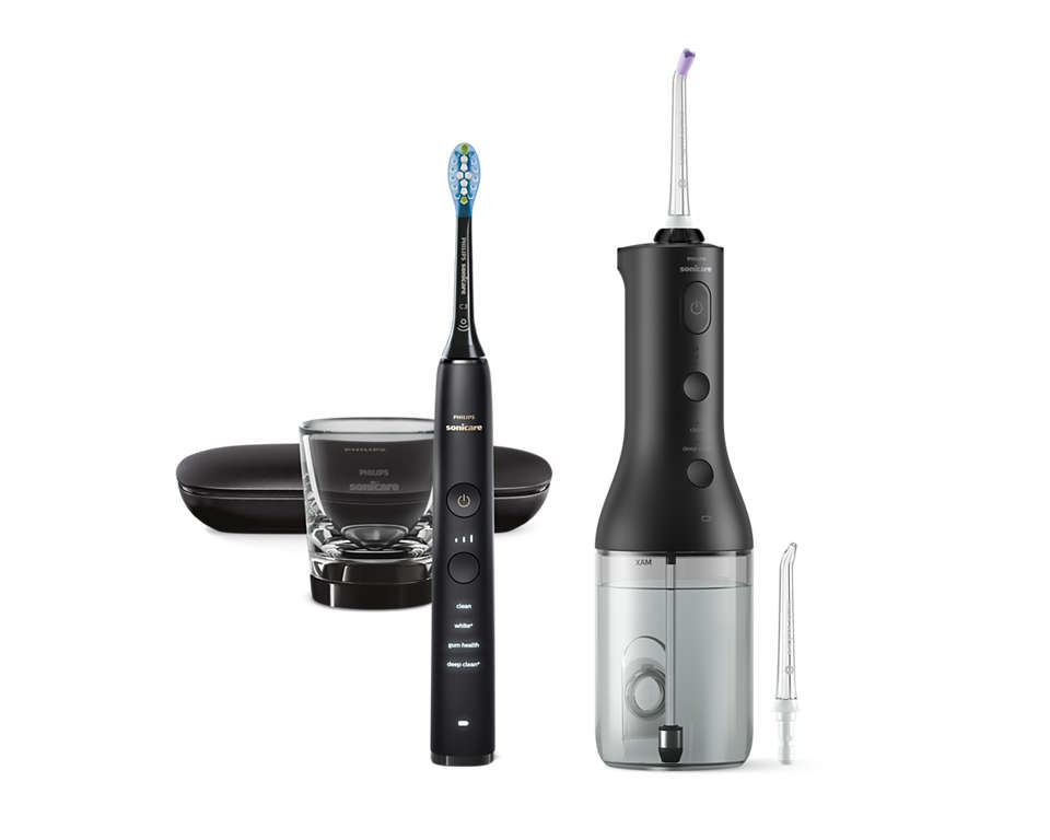 Philips Draadloze Power Flosser 3000 HX3866/43 Waterflosser + DiamondClean 9000 - zwart