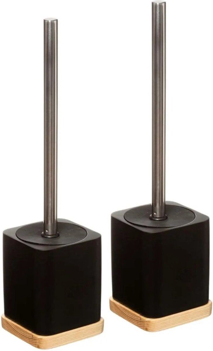 5five - 2x WC-/toiletborstels met houder zwart polyresin 35,5 cm