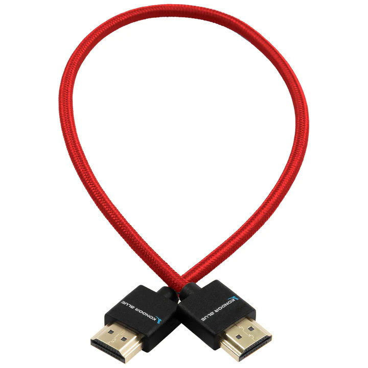 Kondor Blue HDMI to HDMI 16"" Thin Braided Cable Cardinal Red