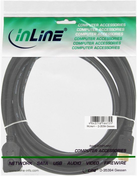 InLine® HDMI-verlengkabel, HDMI High Speed, stekker/bus, 7,5m