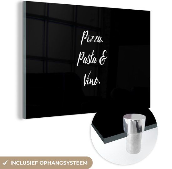 MuchoWow® Glass Painting 30x20 cm - Acrylic Glass Painting - Sayings - Quotes - Pizza. Pasta & Vino. - Pizza lover - Food - Photo on glass - Paintings