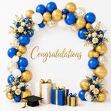 EDIESI, Ballonnenboog, blauw, 52 stuks + 2 linten, decoratie voor verjaardag, blauw en wit, Happy Birthday, afstudeerfeest, communie, blauw en goud, babyshower