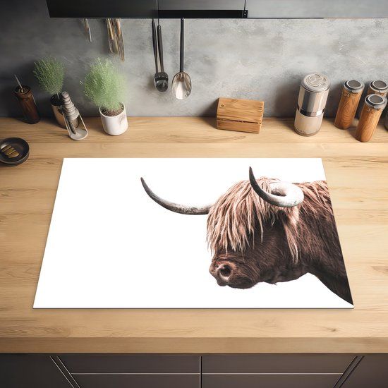 KitchenYeah® Inductie beschermer 77x51 cm - Schotse Hooglander - Wit