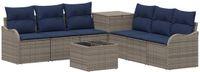 vidaXL Canapé 2 places Gris et Bleu marine Poly rotin et Acier