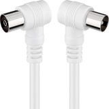 TV-kabel 1,5 meter Full HD coaxkabel antennekabel 90 graden hoek voor TV radio stekker naar bus kabel wit recht