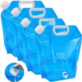 Jerrycan pliable Eau & Réservoir d'eau - Jerrycan à eau avec robinet & bouchon à vis - Jerrycan eau potable - Réservoir d'essence - Réservoir d'eau - Articles de camping - Jerrycan 10 litres - 4 pièces - Bleu-Blanc