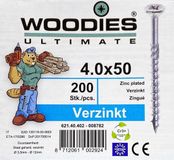 Woodies Spaanplaatschroef 4x50mm Platkop Verzinkt Deeldraad PZD 2 (200 stuks)