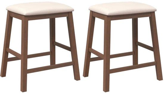 vidaXL Barstoelen met kussens 2 stuks massief hout rubber bruin