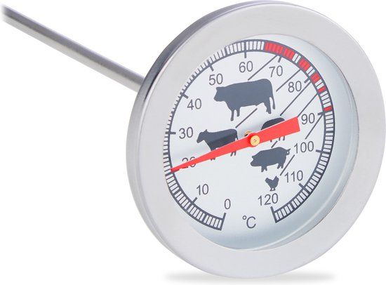 Relaxdays Vleesthermometer Analoog - RVS - BBQ Thermometer - Braadthermometer