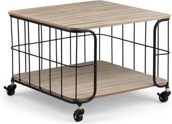 Eleganca Salontafel - Bijzettafel - Trolley - Zwart - Industrieel - 48.5x48.5x36cm