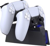 Equivera Geschikt voor Playstation 5 Oplaadstation - Voor 2 controllers - Snellader - Met LED indicatoren - Oplader Controller PS5 - Geschikt voor PS5 Accessoires - Controller PS5 - Geschikt voor Playstation 5 - Oplaadstation PS5 - Zwart