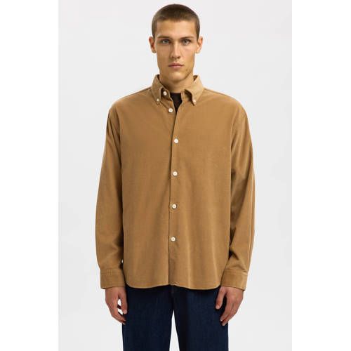 Selected regular casual overhemd bruin