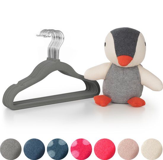 Laleni 50-PACK Fluwelen Hangers Voor Kinderen - Velvet Kleerhangers Kind, Ruimtebesparende Baby Hangers, Grijs