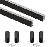 Emuca Set van 2 x 0,75 m lange Luxe garderoberails met beugels, Aluminium en Plastic, Getextureerd zwart geverfd