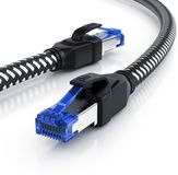 Primewire LAN-kabel CAT 8, patchkabel, 40 Gbit/s, netwerkkabel, S/FTP, dubbele afscherming, RJ45-connectoren, katoenen omhulling, vergulde contacten, 1 stuk, 2 meter, zwart