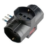 POLY POOL PP2385.1X Adapter Triple stopcontact multisize met veiligheidsschakelaar – 3 stopcontacten pluristandaard P40 – meervoudige adapter – kleine stopcontacten, zwart