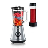 SEVERIN SM 3737 Meerkleurenmixer, 2-in-1 staande mixer en smoothiemaker, met 1glazen mengbeker en drinkbeker, keukenmixer met 2 standen en pulse-functie, 500 W,16.3 cmx 16.3 cm w x 36.1 cm h, roestvrij staal/Zwart