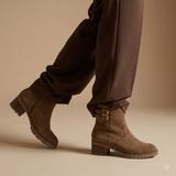 Gabor Dames Enkellaarsjes Suède Blokhak Ritssluiting 4-5 cm Beige