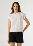 Pepe Jeans Mina T-Shirt Damen Weiß Kurzer Ärmel Rundhalsausschnitt Baumwolle L