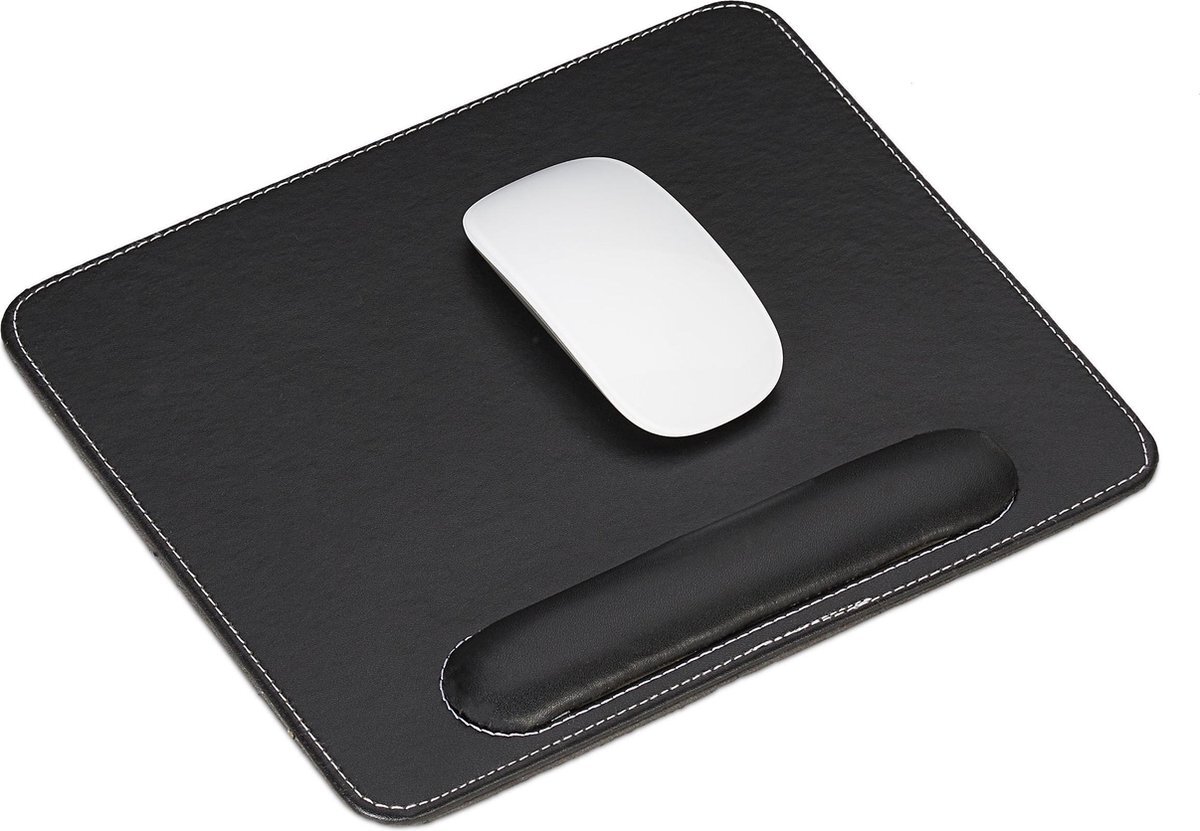 Relaxdays muismat - polssteun - ergonomisch - rechthoekig - mousepad - kunstleer - steun zwart