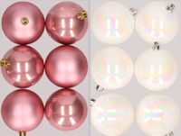 Kaemingk B.V. 12x pièces boules de Noël en plastique mélange de rose poudré et blanc nacré 8 cm