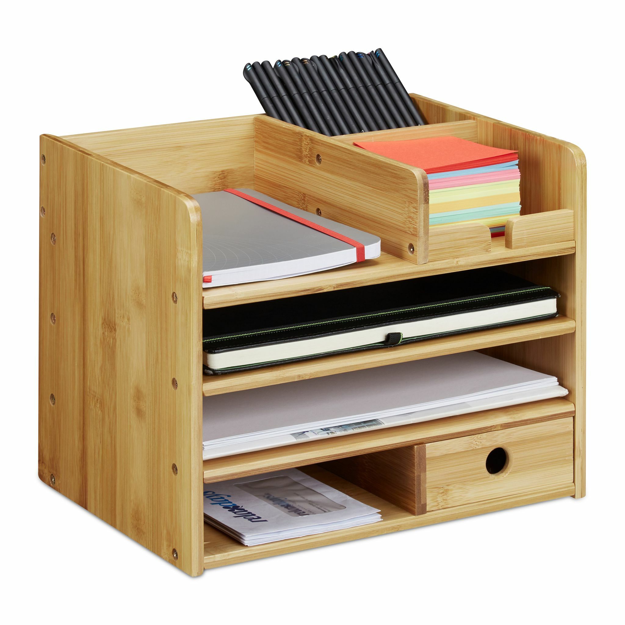 Relaxdays Bureau organizer - bamboe - opbergsysteem - ladenkastje - hout - brievenh
