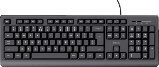 Trust Taro Toetsenbord met Nederlandse Indeling, Keyboard for Windows, Morsbestendig, USB, 1.8m Kabel, voor PC/Laptop - Zwart