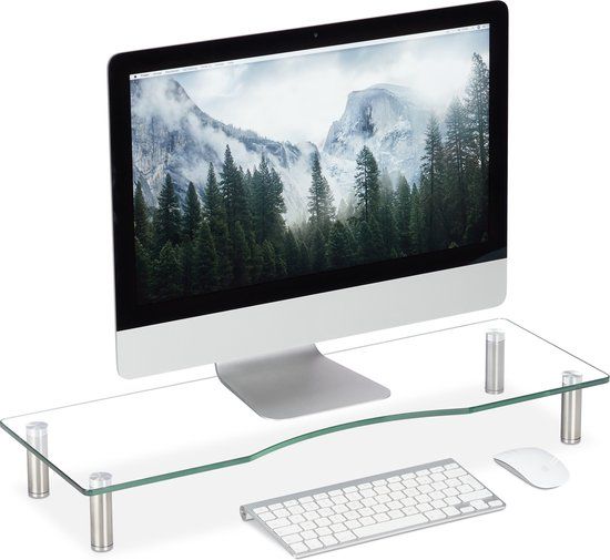 Relaxdays Monitor Verhoger Glas - In Hoogte Verstelbaar - Transparant