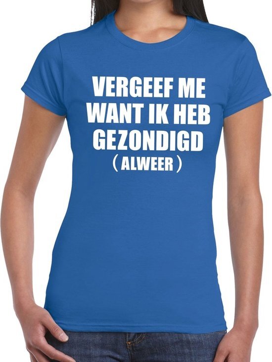 Bellatio Decorations Vergeef me tekst t-shirt blauw dames XL