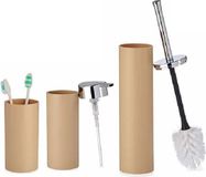 Berilo Badkamer set toiletborstel/ + zeeppompje + beker beige van kunststof