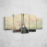 Homemania Eiffeltorenafbeelding, 5 steden en landschappen per woonkamer, meerkleurig, 100 x 3 x 60 cm, HM205PKNV-272, polyester, hout