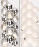 Decoris Kaemingk B.V. 32x Kunststof Kerstballen Mix Zilver/Wit 4 cm